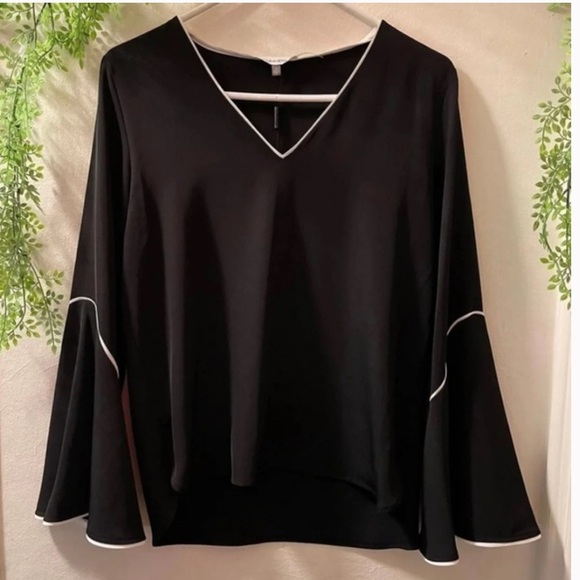 Calvin Klein Black and White Blouse Bell Sleeves Size Small - Picture 1 of 4